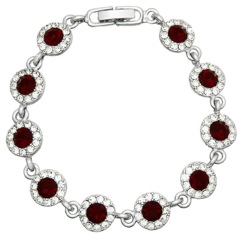 Crystal Bracelet Circle Pave Rhinestones Chain Link Clasp 7"L Red Evening Glam - PalmTreeSky