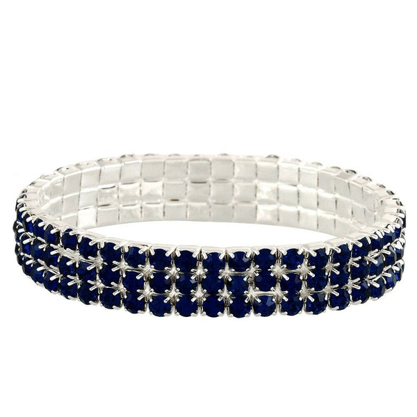 Rhinestone Bracelet Stretch Bangle 3 Row Crystal Pave Evening Event Dress MO BLU - PalmTreeSky