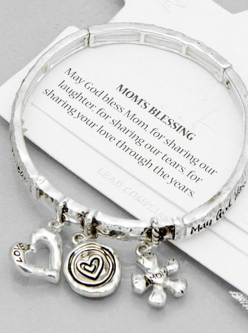 Mom's Blessing Charm Bangle Bracelet SILVER Mother Inspirational Message Jewelry - PalmTreeSky