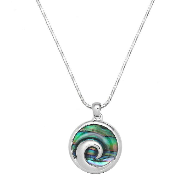 Wave Necklace Abalone Shell Swirl Ocean Sea Swim Surf SILVER Beach Surfer Sun - PalmTreeSky