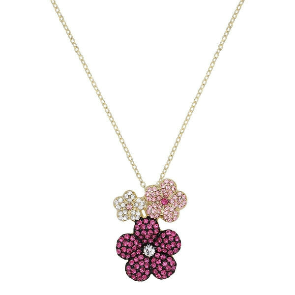 Flower Necklace Cluster Pendant Pave Rhinestone GOLD ROSE Floral Daisy Rose - PalmTreeSky