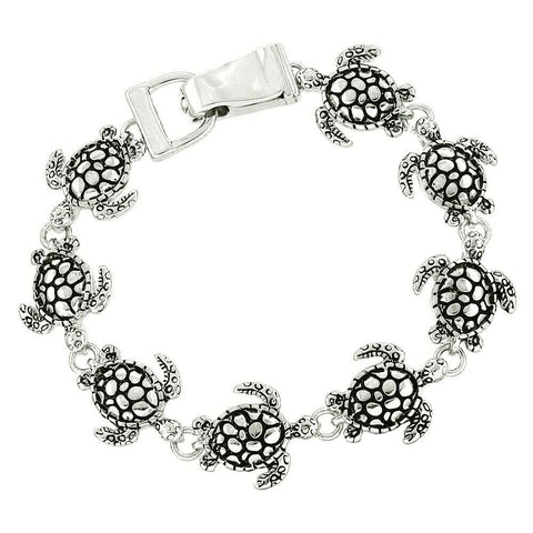Turtle Bracelet Sea Sand Shell Magnetic Clasp SILVER Metal Ocean Swim Jewelry - PalmTreeSky