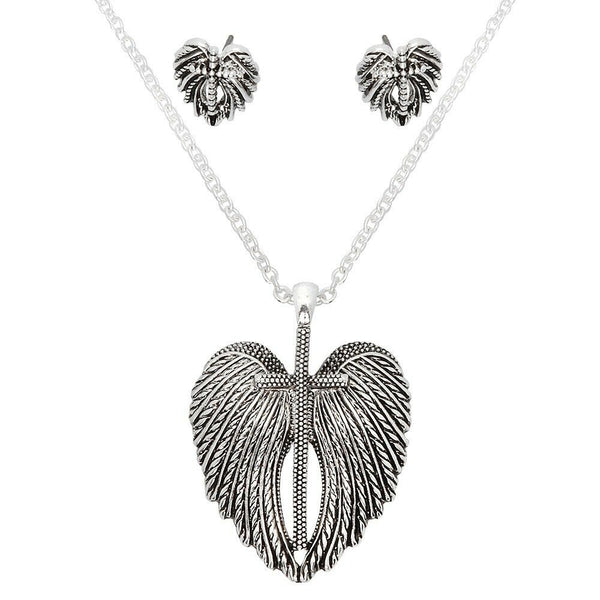 Cross Necklace Angel Wings Heaven Faith Religious Prayer God Blessed Hope SILVER - PalmTreeSky