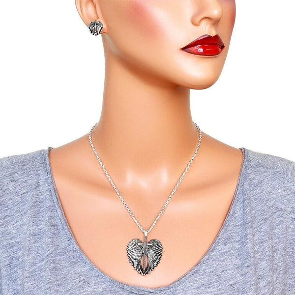 Cross Necklace Angel Wings Heaven Faith Religious Prayer God Blessed Hope SILVER - PalmTreeSky