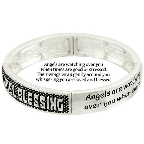 Angel Blessing Bracelet Stretch Bangle 1/2"W Love Blessed Religious Wings SILVER - PalmTreeSky