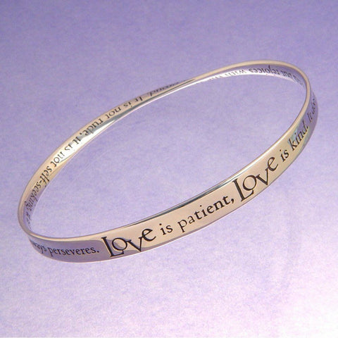 Corinthians 13:4-7 Bracelet Love Is Patient Love Is Kind Bangle Sterling Silver - PalmTreeSky