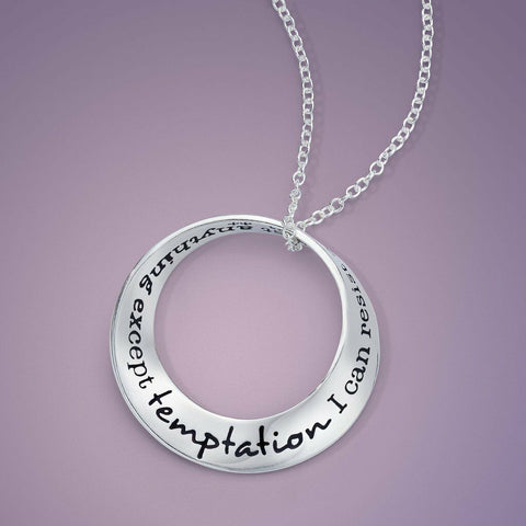 I Can Resist Everything Except Temptation Necklace Engraved Sterling Silver - PalmTreeSky
