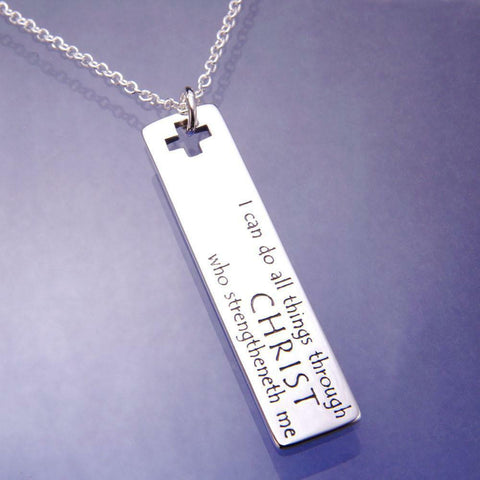 I Can Do All Things Necklace Religious STERLING SILVER Philippians 4:13 Cross - PalmTreeSky