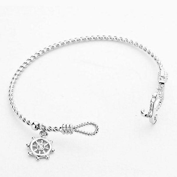 Anchor Bracelet SILVER Twisted Metal Nautical Beach Bangle Inspirational Jewelry - PalmTreeSky