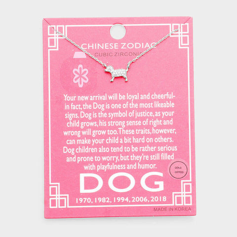 Chinese Zodiac Necklace Celestial Birth Year DOG Tiny Pendant CZ Dipped SILVER - PalmTreeSky