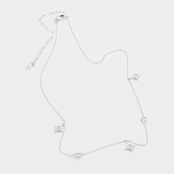 Choker Necklace Star CZ Disc Metal Chain Link Station Beaded Boho SILVER DIPPED - PalmTreeSky