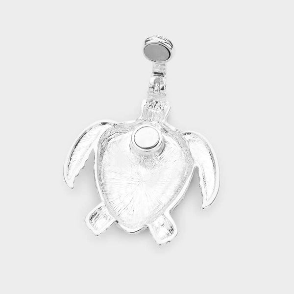 Turtle Pendant Set Necklace Earrings Abalone Shell Swirl Metal 2.25"L Sea Life - PalmTreeSky