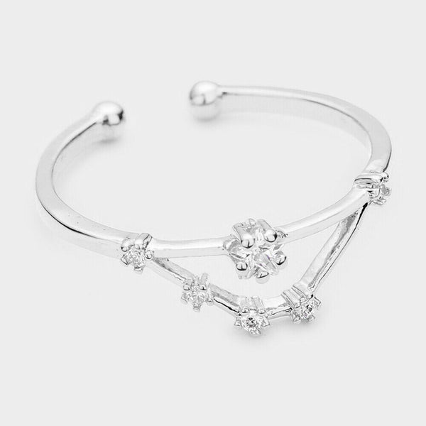 Secret Box Ring Zodiac Sign CAPRICORN CZ Cuff Celestial Horoscope WHTGOLD DIPPED - PalmTreeSky