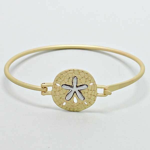 Sand Dollar Bangle Bracelet MATTE GOLD Clasp Sealife Beach Starfish Ocean Surf - PalmTreeSky