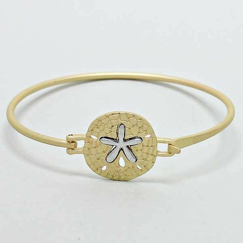 Sand Dollar Bangle Bracelet MATTE GOLD Clasp Sealife Beach Starfish Ocean Surf - PalmTreeSky
