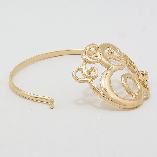 Monogram Initial Bangle Bracelet GOLD 1.75" Letter E Hinge Bangle Metal Jewelry - PalmTreeSky