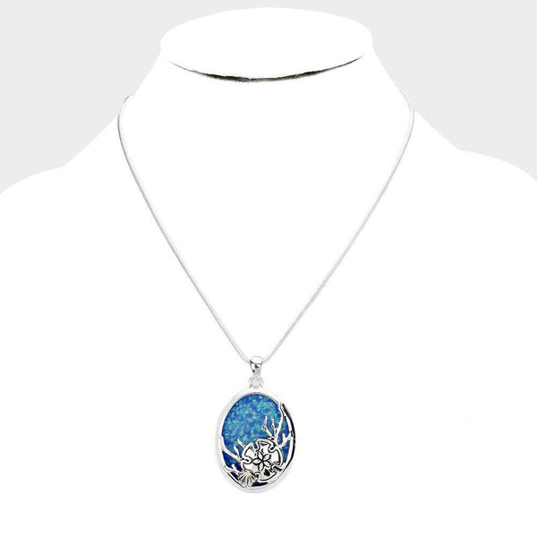 Ocean Necklace Teardrop Pendant Charm SAND DOLLAR Sea Beach BLU SILVER Jewelry - PalmTreeSky