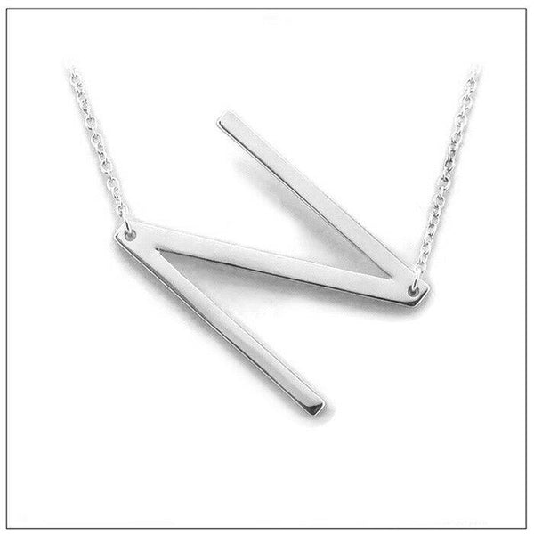 Initial Necklace Side Letter N Thin Large Monogram 1.75" Personalized SILVER - PalmTreeSky