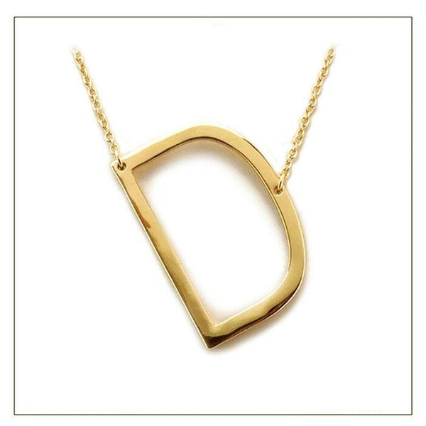 Initial Necklace Side Letter D Thin Large Monogram 1.75" Personalized Name GOLD - PalmTreeSky