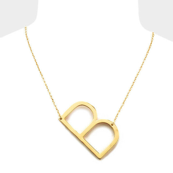 Initial Necklace Side Letter B Thin Large Monogram 1.75" Personalized Name GOLD - PalmTreeSky