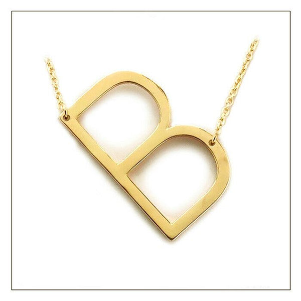 Initial Necklace Side Letter B Thin Large Monogram 1.75" Personalized Name GOLD - PalmTreeSky