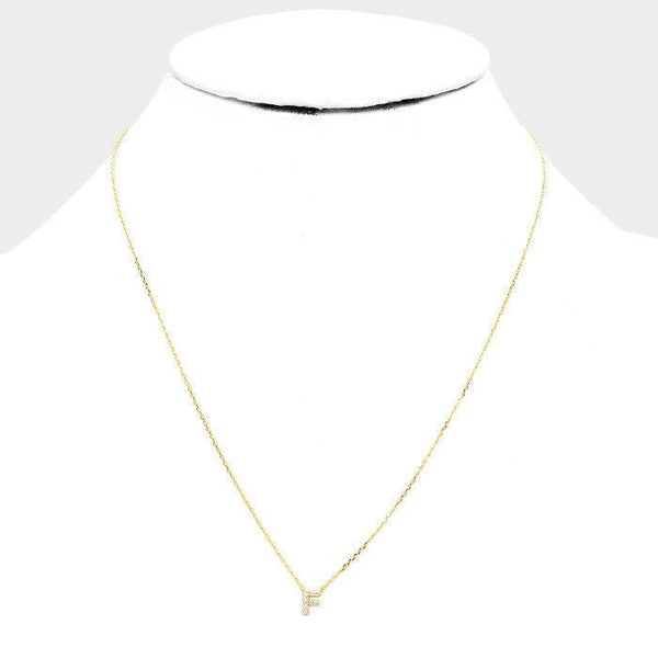 Initial Necklace Tiny CZ Cubic Zirconia .2" Monogram Letter F Rhinestone GOLD - PalmTreeSky