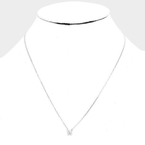 Initial Necklace Tiny CZ Cubic Zirconia .2" Monogram Letter N Rhinestone SILVER - PalmTreeSky