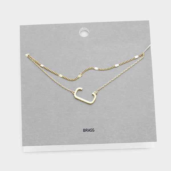 Initial Necklace Layered Chain Sideways Pendant Side Letter C Monogram GOLD - PalmTreeSky