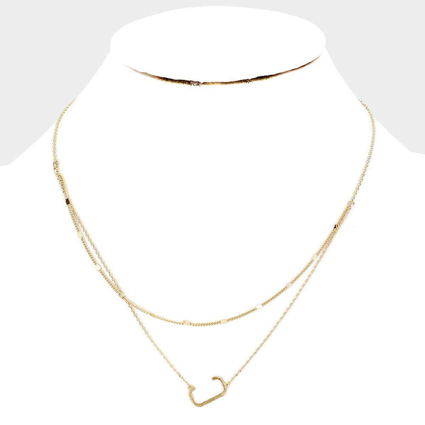 Initial Necklace Layered Chain Sideways Pendant Side Letter C Monogram GOLD - PalmTreeSky