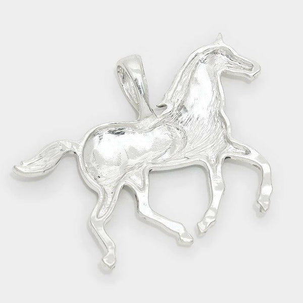 Horse Pendant Earrings SET Metal SILVER Country Girl Farmer Equestrian Jewelry - PalmTreeSky