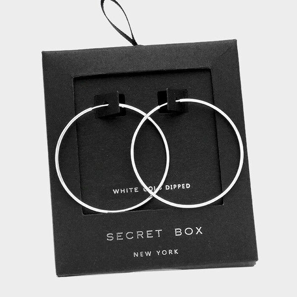 Hoop Earrings 1.5"W 1mm Thin Secret Gift Box Plain Classic 14K GOLD DIPPED - PalmTreeSky