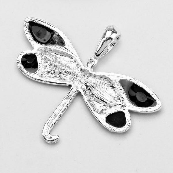 Dragonfly Pendant Earrings SILVER MULTI Abalone Filigree Butterfly Leaf Jewelry - PalmTreeSky