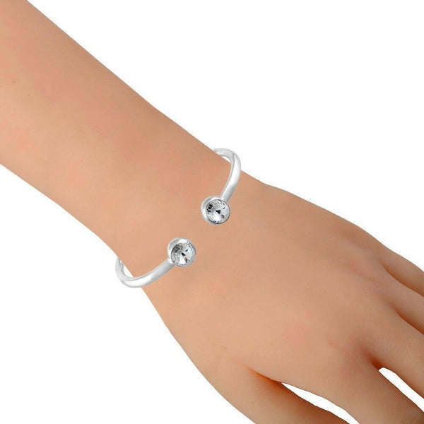 Crystal Tip Bracelet Wire Band Cuff Bangle Pave Rhinestone Evening Silver Clear - PalmTreeSky