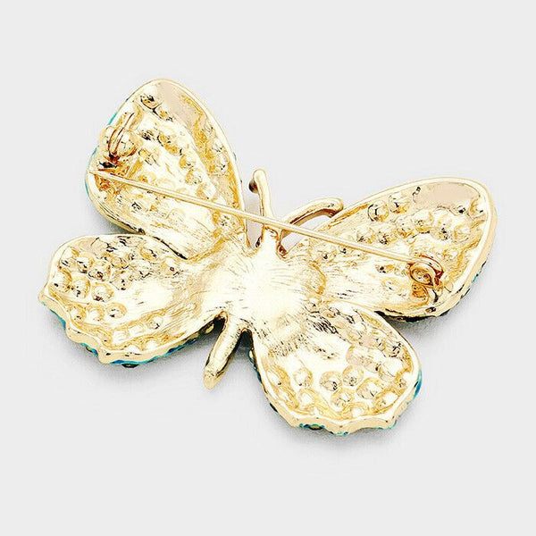 Butterfly Pin Brooch Pave Rhinestone Crystals Flower Floral Jewelry BZ FU - PalmTreeSky