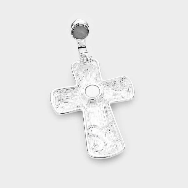 Cross Pendant Set Necklace Earrings Abalone Shell Swirl Metal 2.5"L Religious - PalmTreeSky