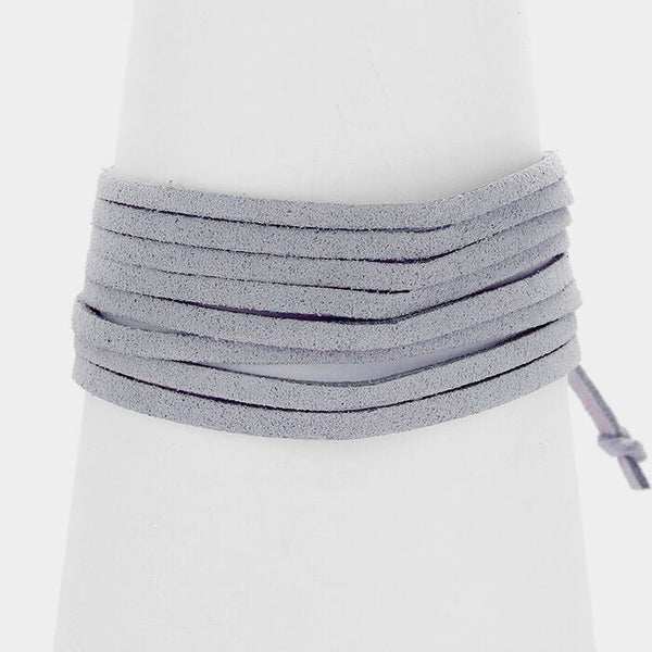 Boho Bracelet Multi Layered Suede Slide Bohemian GOLD GRAY Adjustable 1"Wide - PalmTreeSky