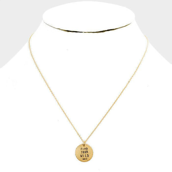 Find Your Wild Necklace Horizontal Bar Inspirational Message Quote Wish GOLD - PalmTreeSky