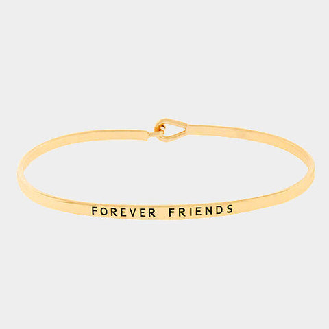 Forever Friends Bracelet Message Inspire Quote Metal Bangle Hook Engraved GOLD - PalmTreeSky