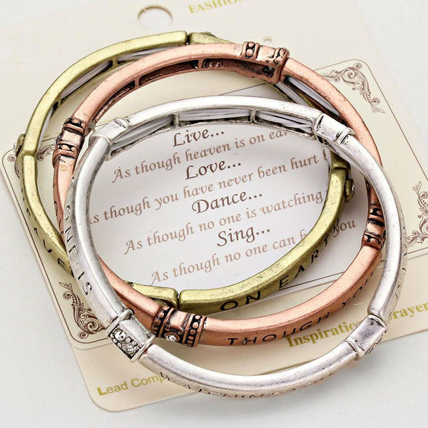 Live Love Dance Sing Bracelet Set 3 Inspirational Message Quote Engraved MULTI - PalmTreeSky