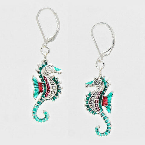 Sea Horse Earrings Sealife Leverback SILVER MULT 1.5"Drop Beach Seahorse Jewelry - PalmTreeSky