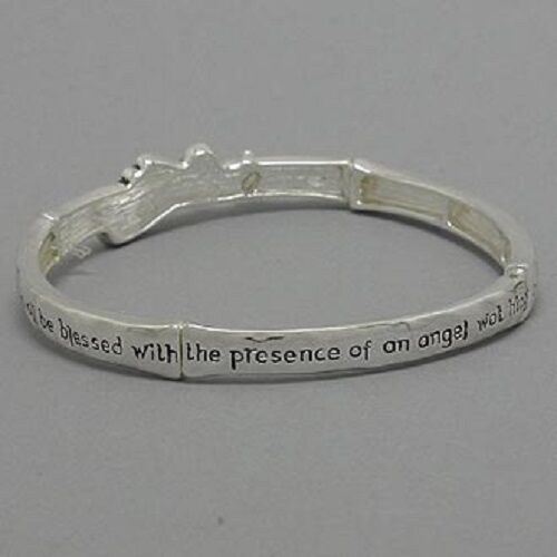 Angel Blessing Bracelet Stretch Bangle Wings SILVER Heart Inspirational Jewelry - PalmTreeSky