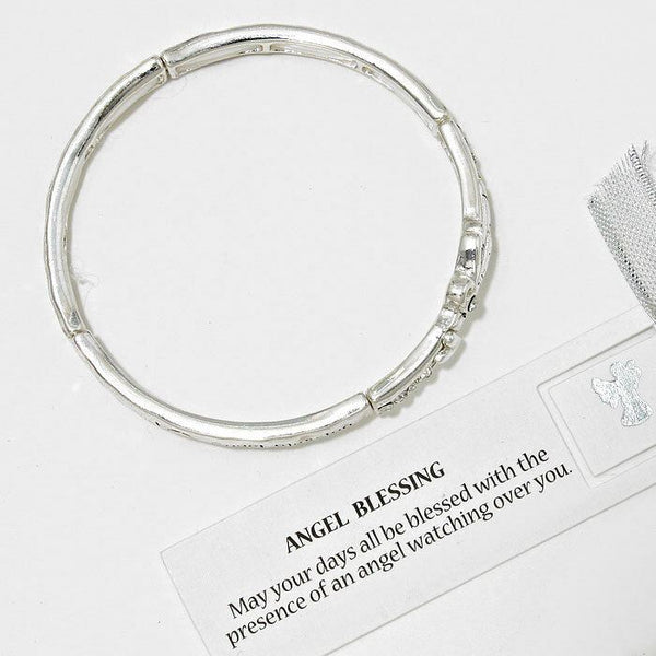 Angel Blessing Bracelet Stretch Bangle Wings SILVER Heart Inspirational Jewelry - PalmTreeSky