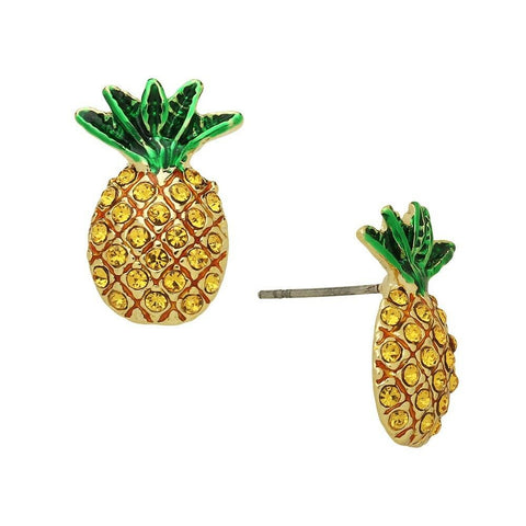Pineapple Earrings Pave Rhinestone Hinge Bangle Welcome Home Fruit GOLD GREEN - PalmTreeSky