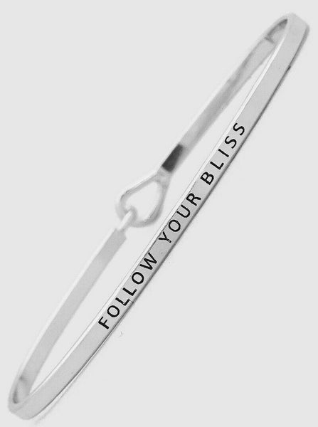 Follow Your Bliss Bracelet Thin Metal Bangle SLVR Inspirational Message Jewelry - PalmTreeSky