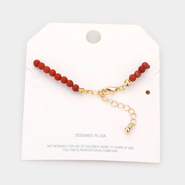 Ankle Bracelet Beaded Anklet Stone Beads Beach Enamel CROSS Charm RED Jewelry - PalmTreeSky