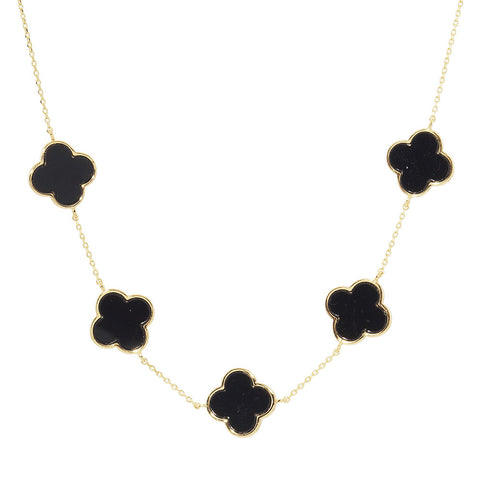 Clover Necklace Chain Link 5 Charm GOLD DIPPED BLACK 2439 Quatrefoil