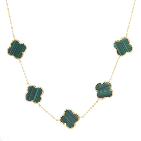 Clover Necklace Chain Link 5 Charm GOLD DIPPED GREEN 2439 Quatrefoil