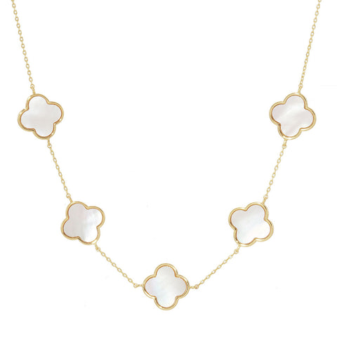 Clover Necklace Chain Link 5 Charm GOLD DIPPED Mother of Pearl 2439 Quatrefoil