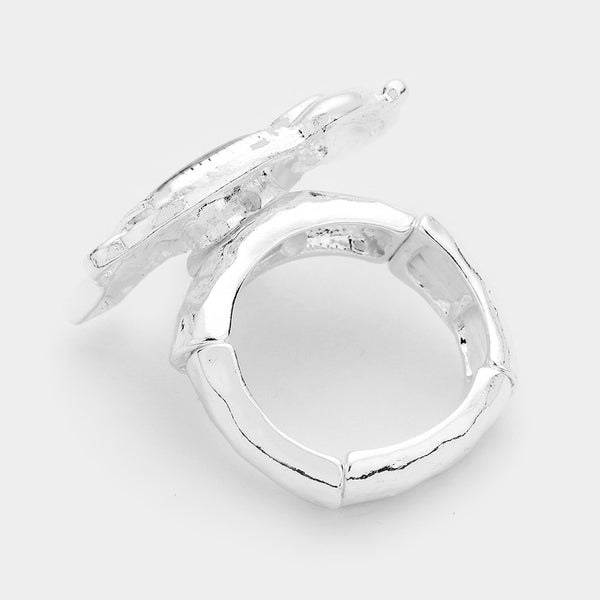 Elephant Ring Abalone Shell Stretch Band Sand Dollar Beach Metal SILVER Jewelry - PalmTreeSky