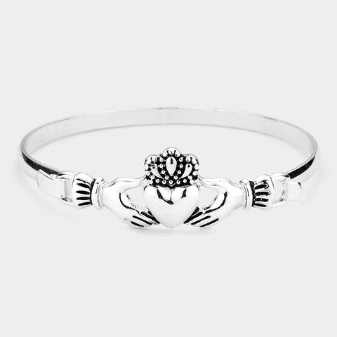 Claddagh Bracelet Hook Bangle Heart Irish Clover Love Loyalty Friendship SILVER - PalmTreeSky